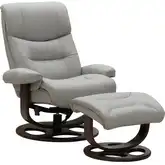 Leonard Swivel Pedestal Recliner with Ottoman in Knox Chromium Gray Top-Grain Leather